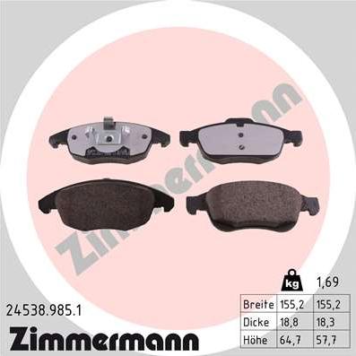 Zimmermann 24538.985.1 - Kit de plaquettes de frein, frein à disque cwaw.fr