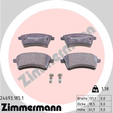 Zimmermann 24693.185.1 - Kit de plaquettes de frein, frein à disque cwaw.fr