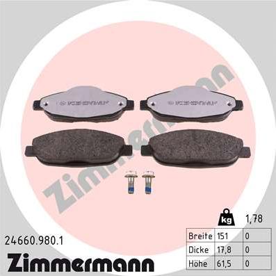 Zimmermann 24660.980.1 - Kit de plaquettes de frein, frein à disque cwaw.fr