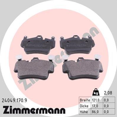 Zimmermann 24049.170.9 - Kit de plaquettes de frein, frein à disque cwaw.fr