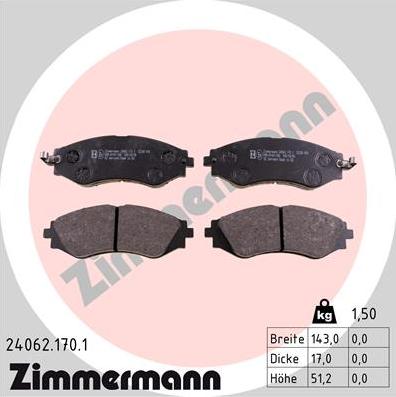 Zimmermann 24062.170.1 - Kit de plaquettes de frein, frein à disque cwaw.fr