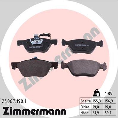 Zimmermann 24067.190.1 - Kit de plaquettes de frein, frein à disque cwaw.fr