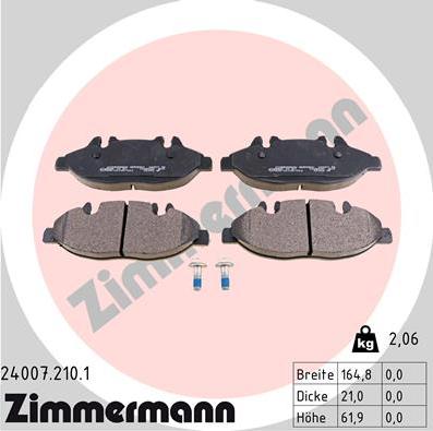 Zimmermann 24007.210.1 - Kit de plaquettes de frein, frein à disque cwaw.fr