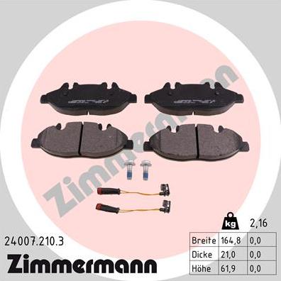 Zimmermann 24007.210.3 - Kit de plaquettes de frein, frein à disque cwaw.fr