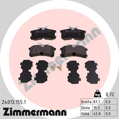 Zimmermann 24013.155.1 - Kit de plaquettes de frein, frein à disque cwaw.fr