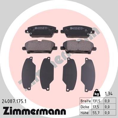 Zimmermann 24087.175.1 - Kit de plaquettes de frein, frein à disque cwaw.fr