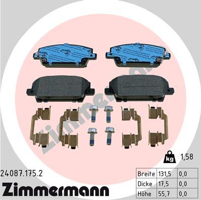 Zimmermann 24087.175.2 - Kit de plaquettes de frein, frein à disque cwaw.fr