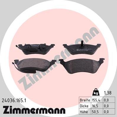 Zimmermann 24036.165.1 - Kit de plaquettes de frein, frein à disque cwaw.fr