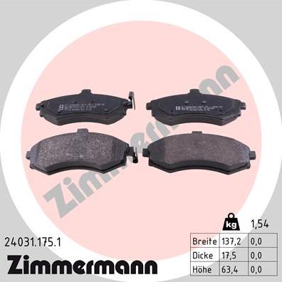 Zimmermann 24031.175.1 - Kit de plaquettes de frein, frein à disque cwaw.fr