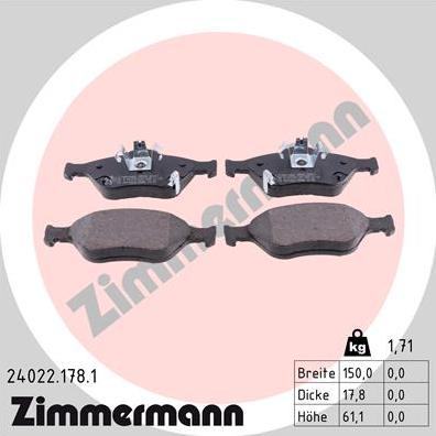 Zimmermann 24022.178.1 - Kit de plaquettes de frein, frein à disque cwaw.fr