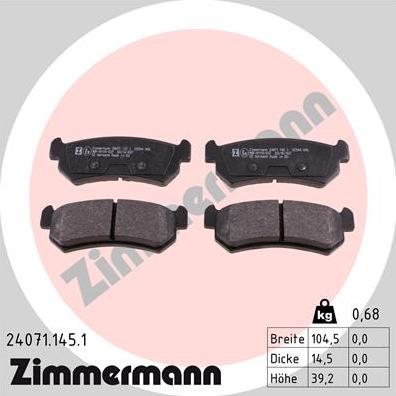 Zimmermann 24071.145.1 - Kit de plaquettes de frein, frein à disque cwaw.fr