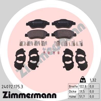 Zimmermann 24072.175.3 - Kit de plaquettes de frein, frein à disque cwaw.fr