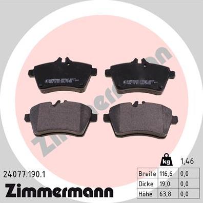 Zimmermann 24077.190.1 - Kit de plaquettes de frein, frein à disque cwaw.fr