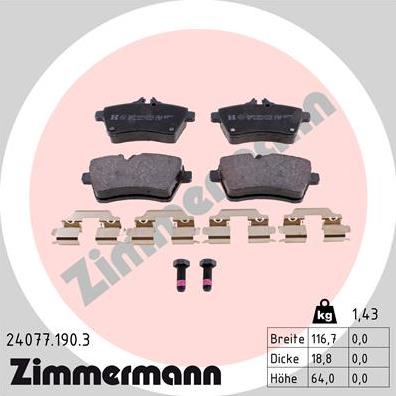 Zimmermann 24077.190.3 - Kit de plaquettes de frein, frein à disque cwaw.fr