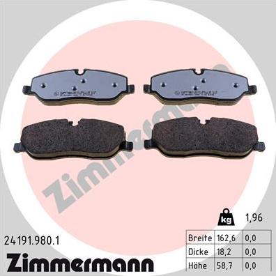 Zimmermann 24191.980.1 - Kit de plaquettes de frein, frein à disque cwaw.fr