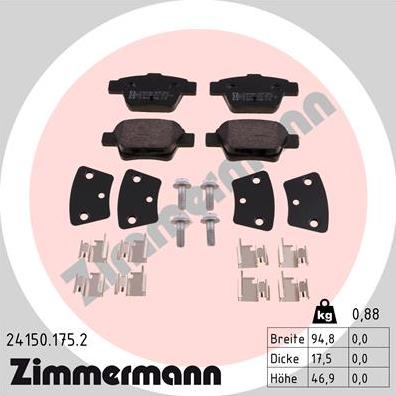 Zimmermann 24150.175.2 - Kit de plaquettes de frein, frein à disque cwaw.fr