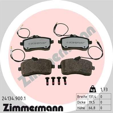 Zimmermann 24134.900.1 - Kit de plaquettes de frein, frein à disque cwaw.fr