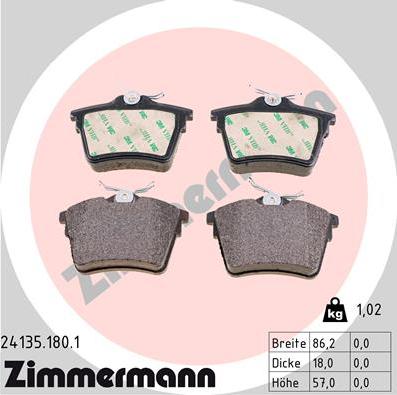 Zimmermann 24135.180.1 - Kit de plaquettes de frein, frein à disque cwaw.fr