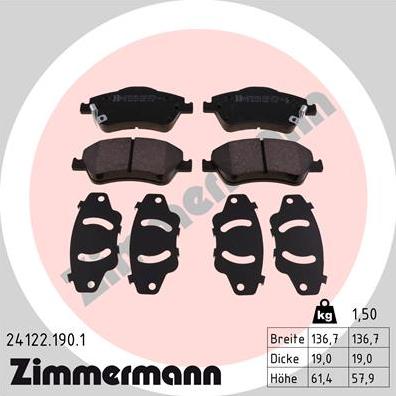 Zimmermann 24122.190.1 - Kit de plaquettes de frein, frein à disque cwaw.fr