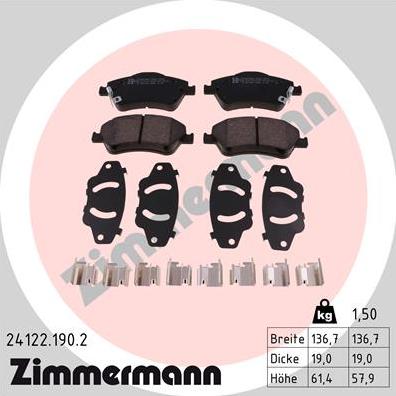 Zimmermann 24122.190.2 - Kit de plaquettes de frein, frein à disque cwaw.fr