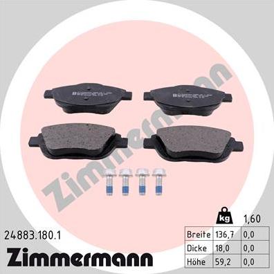 Zimmermann 24883.180.1 - Kit de plaquettes de frein, frein à disque cwaw.fr