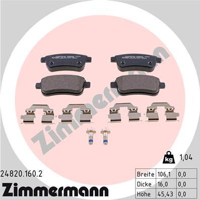 Zimmermann 24820.160.2 - Kit de plaquettes de frein, frein à disque cwaw.fr