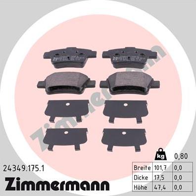 Zimmermann 24349.175.1 - Kit de plaquettes de frein, frein à disque cwaw.fr