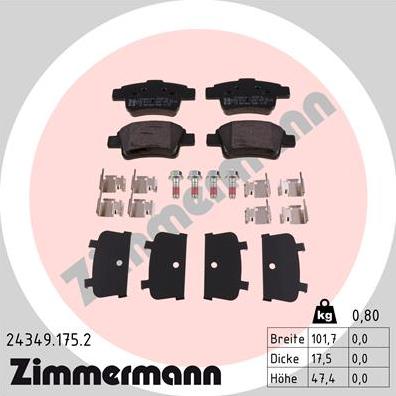 Zimmermann 24349.175.2 - Kit de plaquettes de frein, frein à disque cwaw.fr