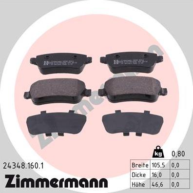 Zimmermann 24348.160.1 - Kit de plaquettes de frein, frein à disque cwaw.fr