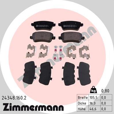 Zimmermann 24348.160.2 - Kit de plaquettes de frein, frein à disque cwaw.fr