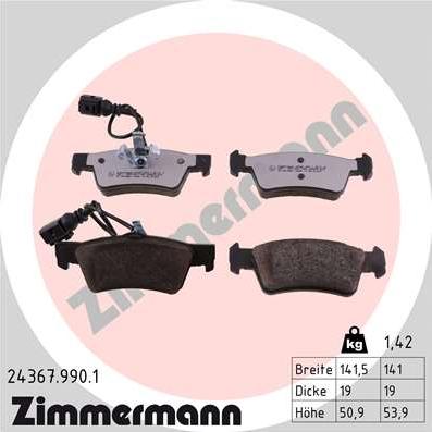 Zimmermann 24367.990.1 - Kit de plaquettes de frein, frein à disque cwaw.fr