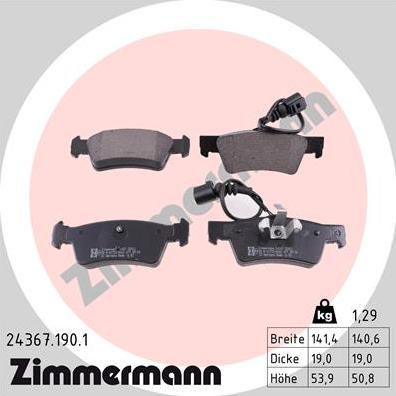 Zimmermann 24367.190.1 - Kit de plaquettes de frein, frein à disque cwaw.fr