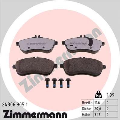 Zimmermann 24306.905.1 - Kit de plaquettes de frein, frein à disque cwaw.fr