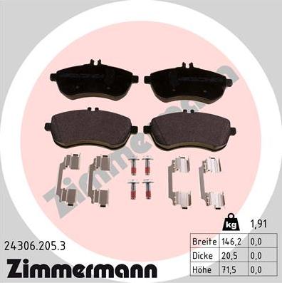 Zimmermann 24306.205.3 - Kit de plaquettes de frein, frein à disque cwaw.fr