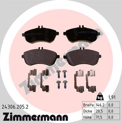 Zimmermann 24306.205.2 - Kit de plaquettes de frein, frein à disque cwaw.fr