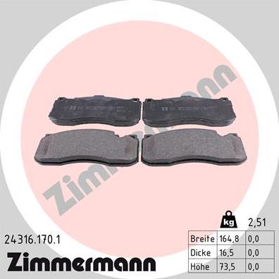 Zimmermann 24316.170.1 - Kit de plaquettes de frein, frein à disque cwaw.fr