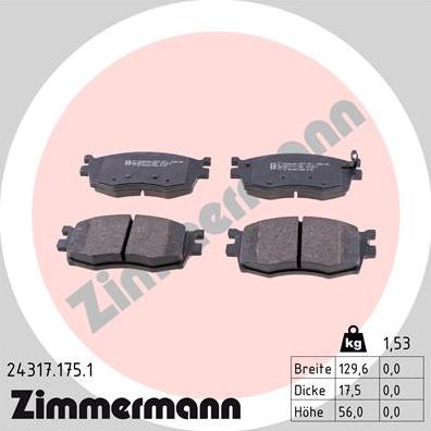 Zimmermann 24317.175.1 - Kit de plaquettes de frein, frein à disque cwaw.fr