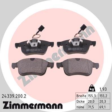 Zimmermann 24339.200.2 - Kit de plaquettes de frein, frein à disque cwaw.fr