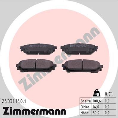 Zimmermann 24331.140.1 - Kit de plaquettes de frein, frein à disque cwaw.fr