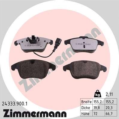 Zimmermann 24333.900.1 - Kit de plaquettes de frein, frein à disque cwaw.fr