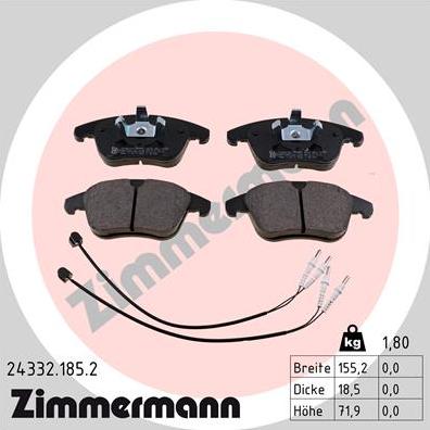 Zimmermann 24332.185.2 - Kit de plaquettes de frein, frein à disque cwaw.fr