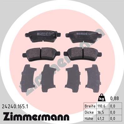 Zimmermann 24240.165.1 - Kit de plaquettes de frein, frein à disque cwaw.fr