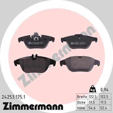 Zimmermann 24253.175.1 - Kit de plaquettes de frein, frein à disque cwaw.fr