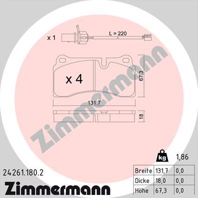 Zimmermann 24261.180.2 - Kit de plaquettes de frein, frein à disque cwaw.fr