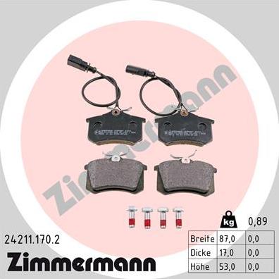 Zimmermann 24211.170.2 - Kit de plaquettes de frein, frein à disque cwaw.fr