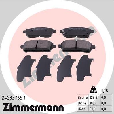 Zimmermann 24283.165.1 - Kit de plaquettes de frein, frein à disque cwaw.fr