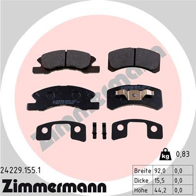 Zimmermann 24229.155.1 - Kit de plaquettes de frein, frein à disque cwaw.fr