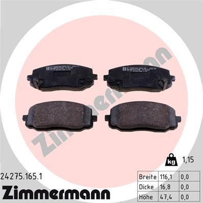 Zimmermann 24275.165.1 - Kit de plaquettes de frein, frein à disque cwaw.fr