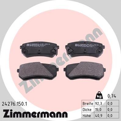 Zimmermann 24276.150.1 - Kit de plaquettes de frein, frein à disque cwaw.fr