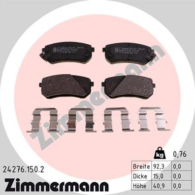 Zimmermann 24276.150.2 - Kit de plaquettes de frein, frein à disque cwaw.fr